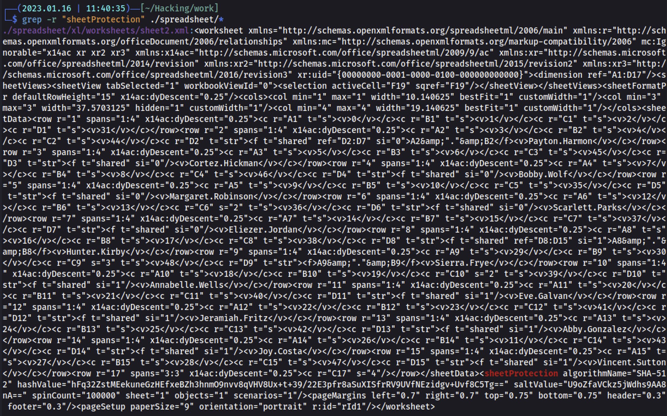 grep command to find the file that contains the XML element implementing password protection