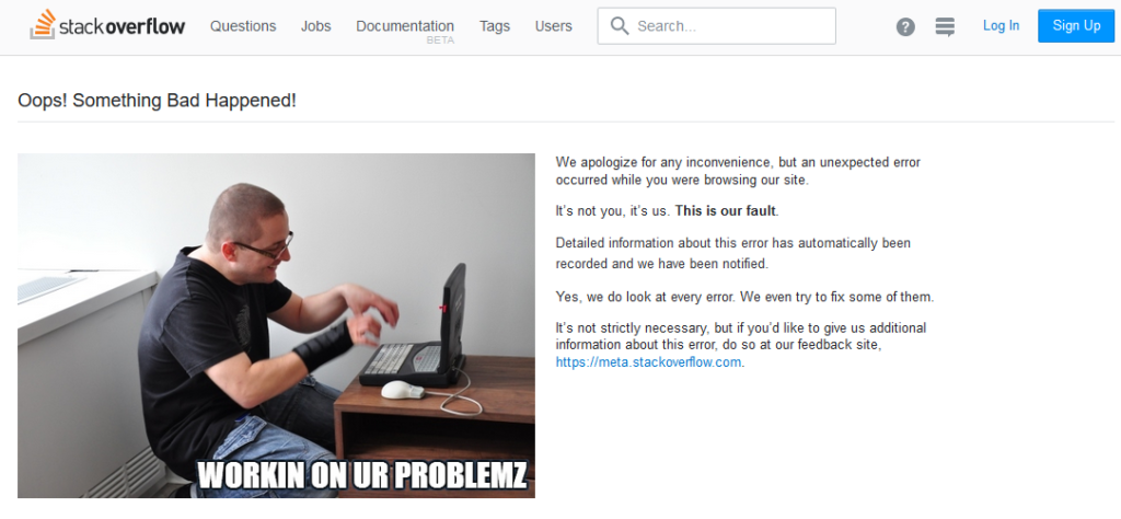 Screen capture of a Stackoverflow.com error