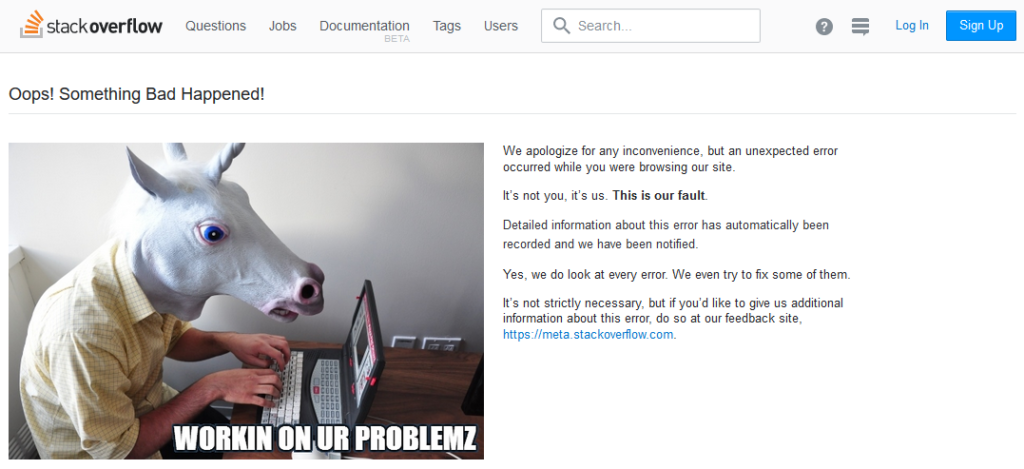 Screen capture of a Stackoverflow.com error