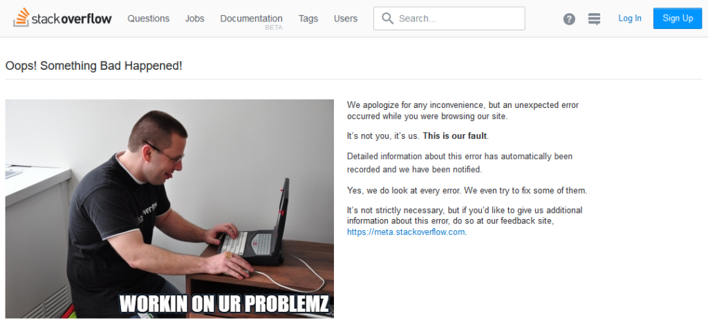 Screen capture of a Stackoverflow.com error