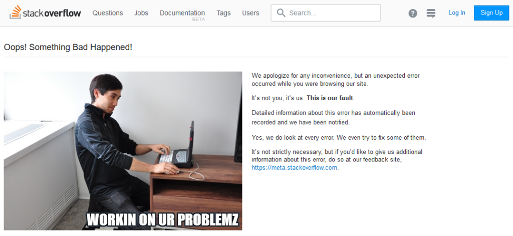 Screen capture of a Stackoverflow.com error