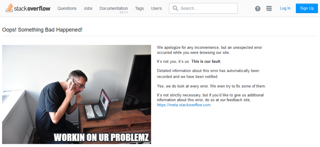 Screen capture of a Stackoverflow.com error