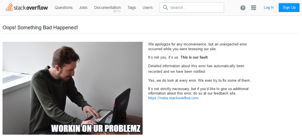 Screen capture of a Stackoverflow.com error