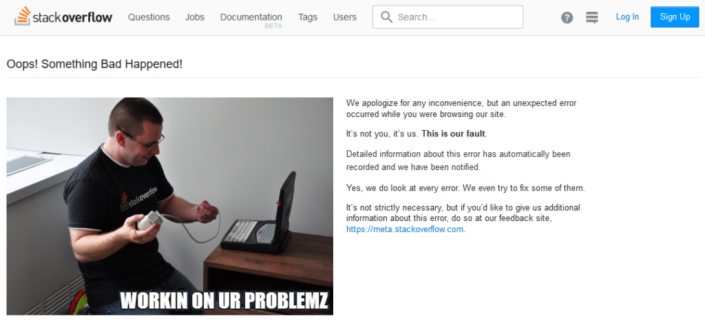 Screen capture of a Stackoverflow.com error