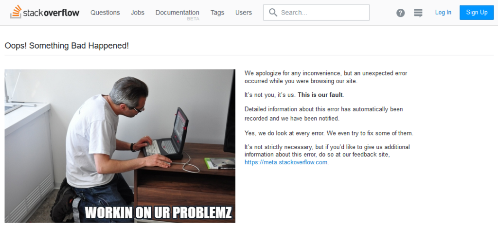 Screen capture of a Stackoverflow.com error