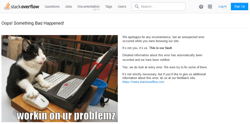 Screen capture of a Stackoverflow.com error