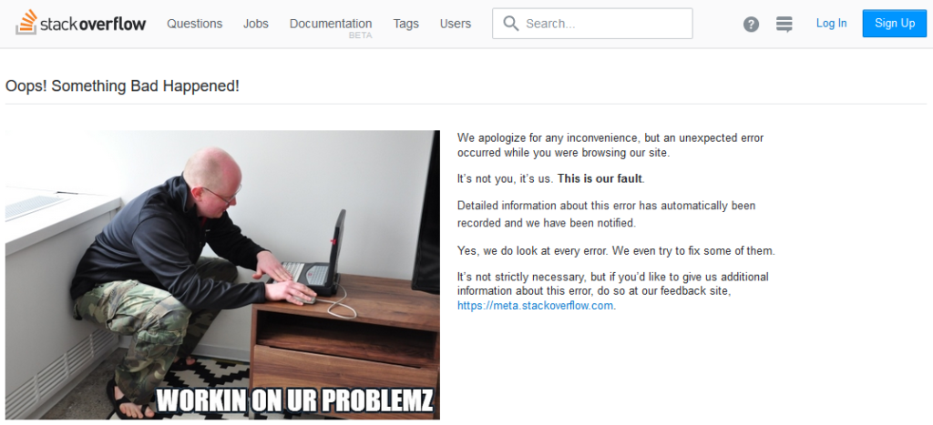 Screen capture of a Stackoverflow.com error