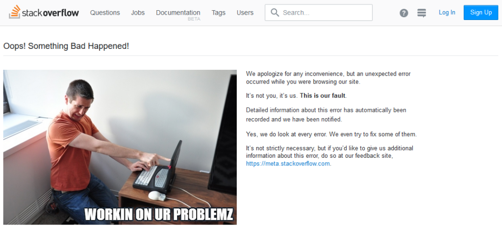 Screen capture of a Stackoverflow.com error