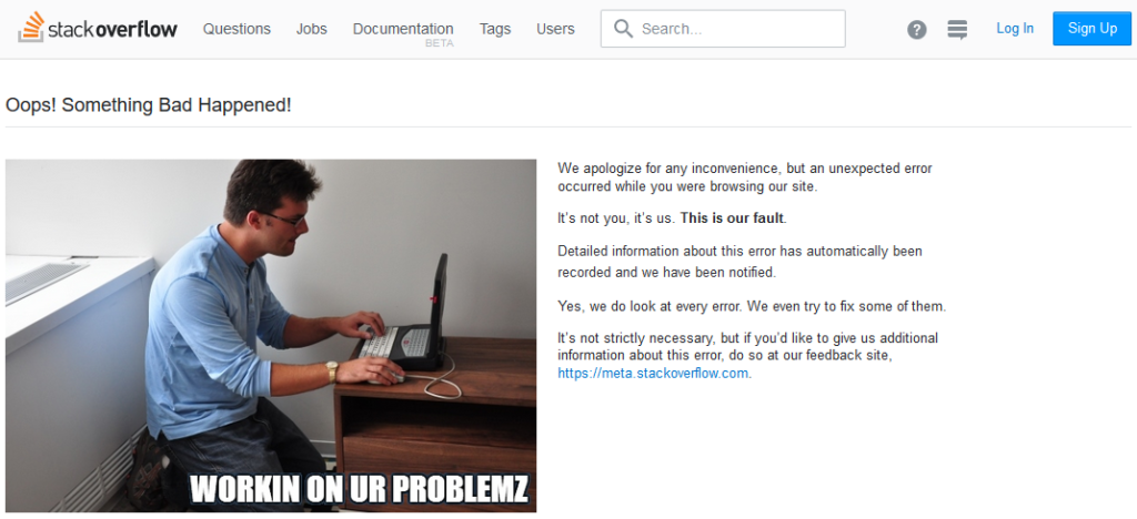 Screen capture of a Stackoverflow.com error