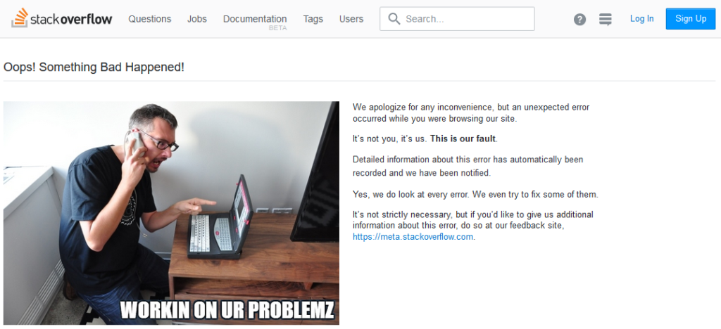 Screen capture of a Stackoverflow.com error
